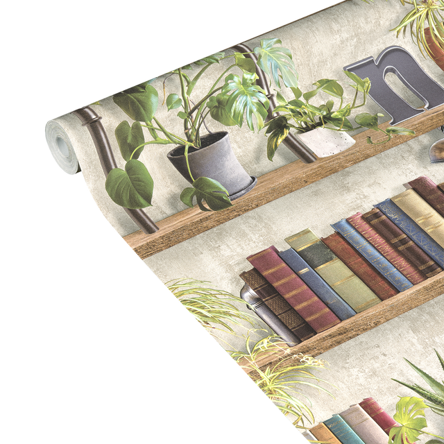 Papier peint intissé MAXWELL gris chaud et vert feuille