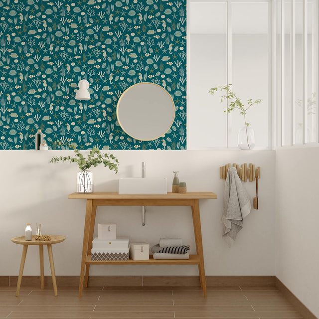 Caselio Papier peint intissé SEASTAR coloris bleu canard