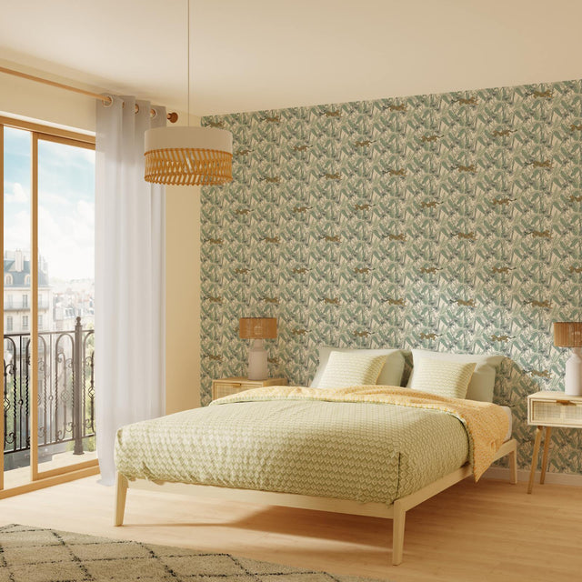 Caselio Papier peint intissé FELINDRA vert feuille et doré
