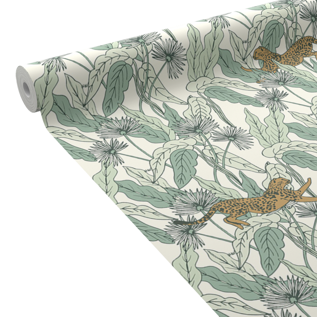 Caselio Papier peint intissé FELINDRA vert feuille et doré