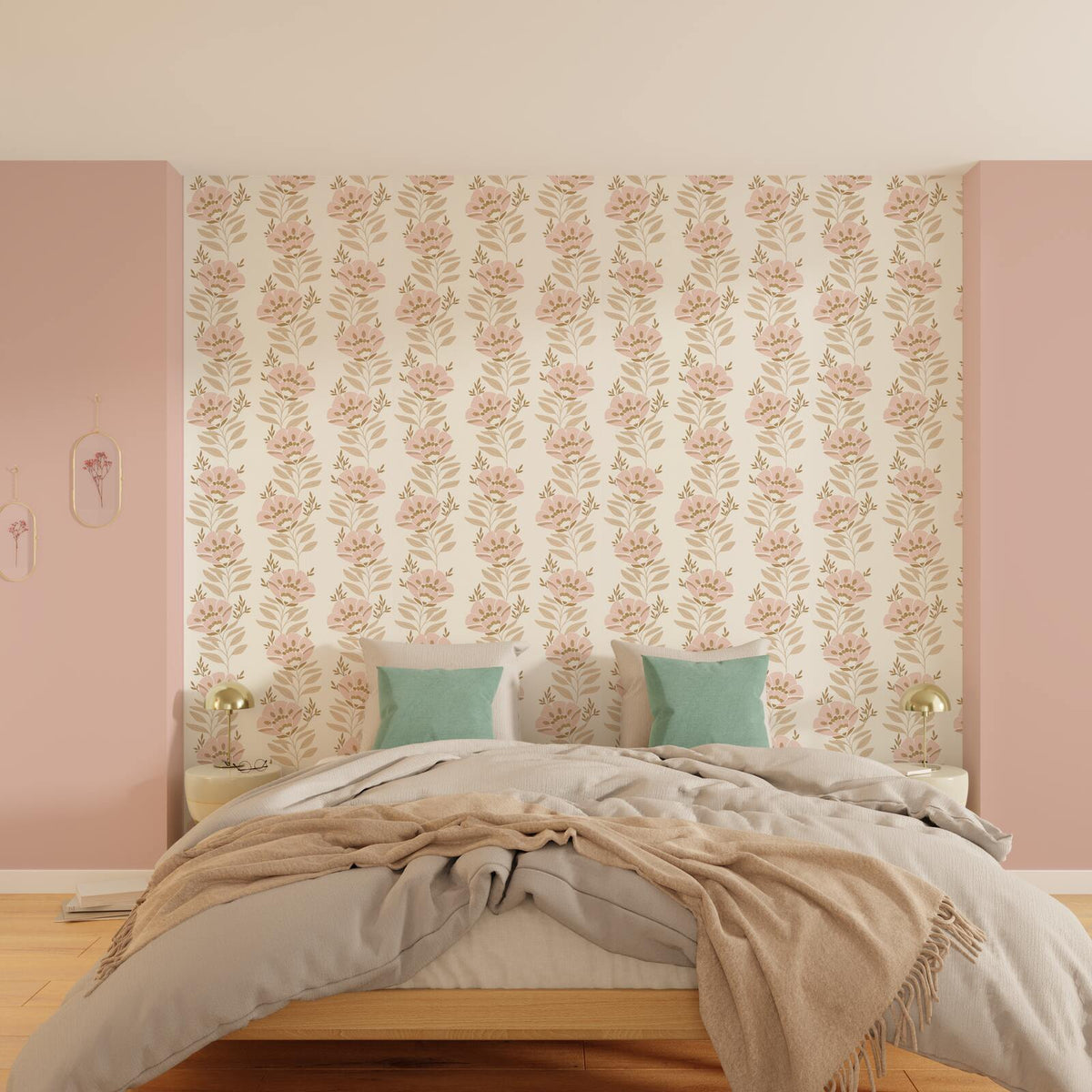 CASELIO Papier peint intissé Seraphina Rose poudré et beige