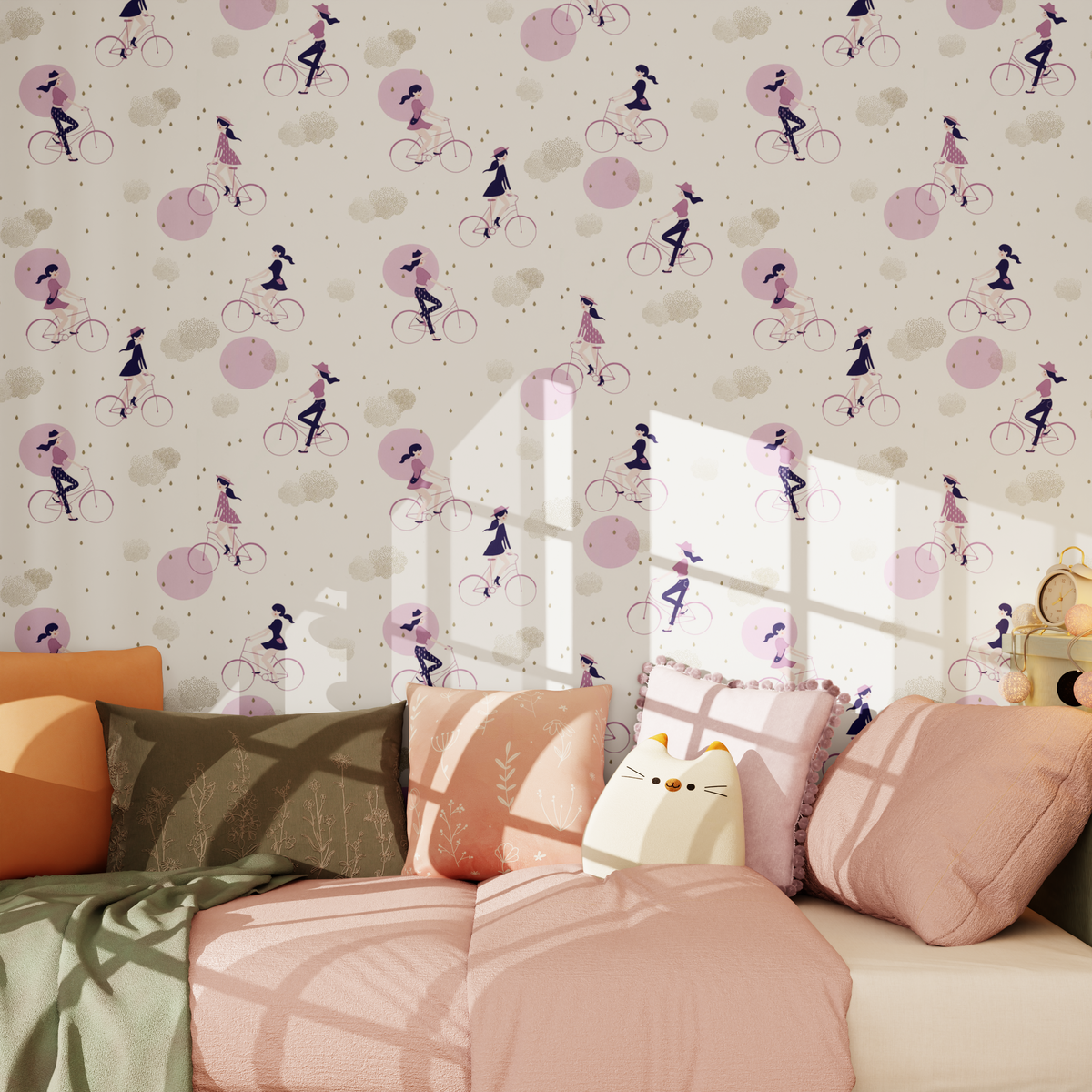 CASELIO Papier peint intissé Girl in the sky Mauve