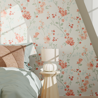 Papier peint intissé Emelie Rose et vert bleuté