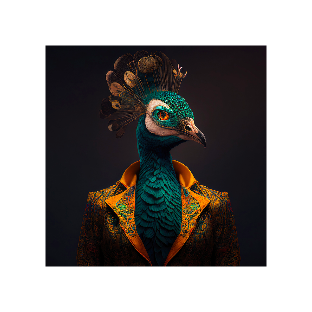 Toile imprimée Paon humain Noir