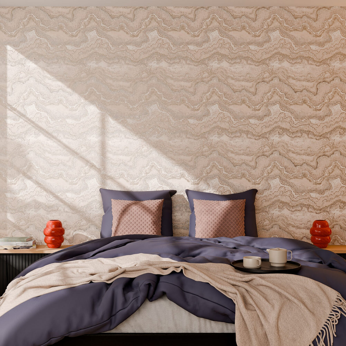 Papier peint intissé Elaura Beige rosé et argenté