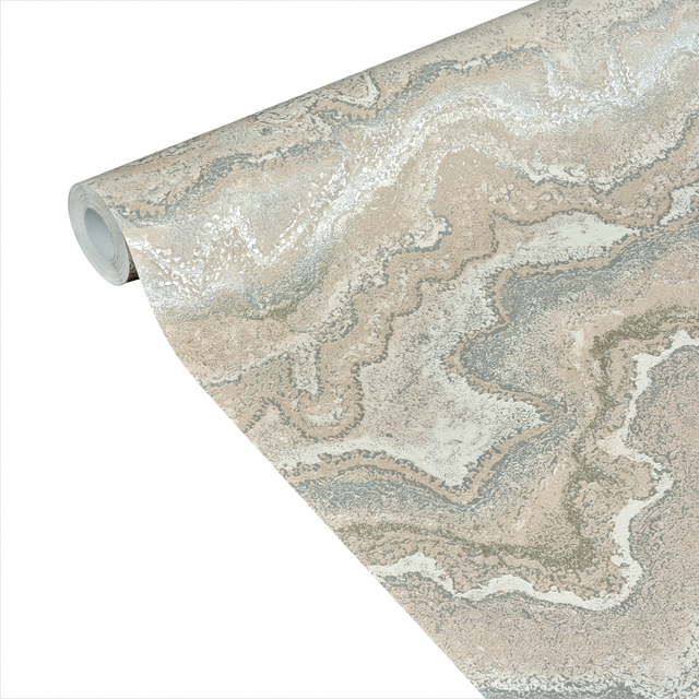 Papier peint intissé ELAURA coloris beige rosé et argenté