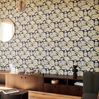 Papier peint intissé Ysabel Bleu profond et doré