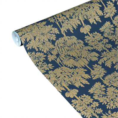 Papier peint intissé Ysabel Bleu profond et doré