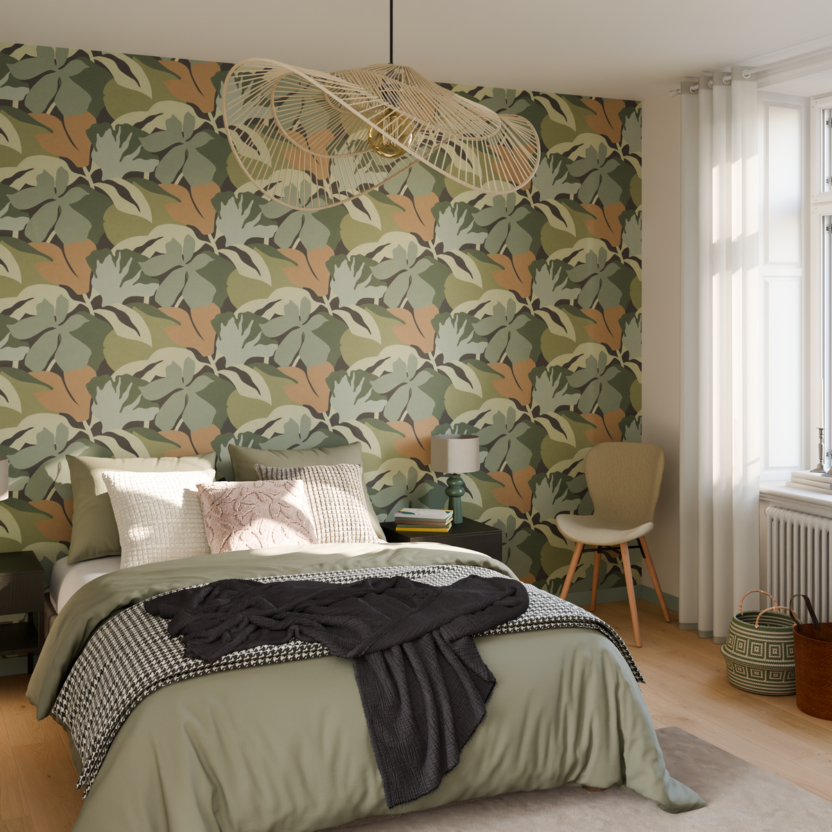 4MURS Papier peint intissé Rozenn Vert clair et vert olive