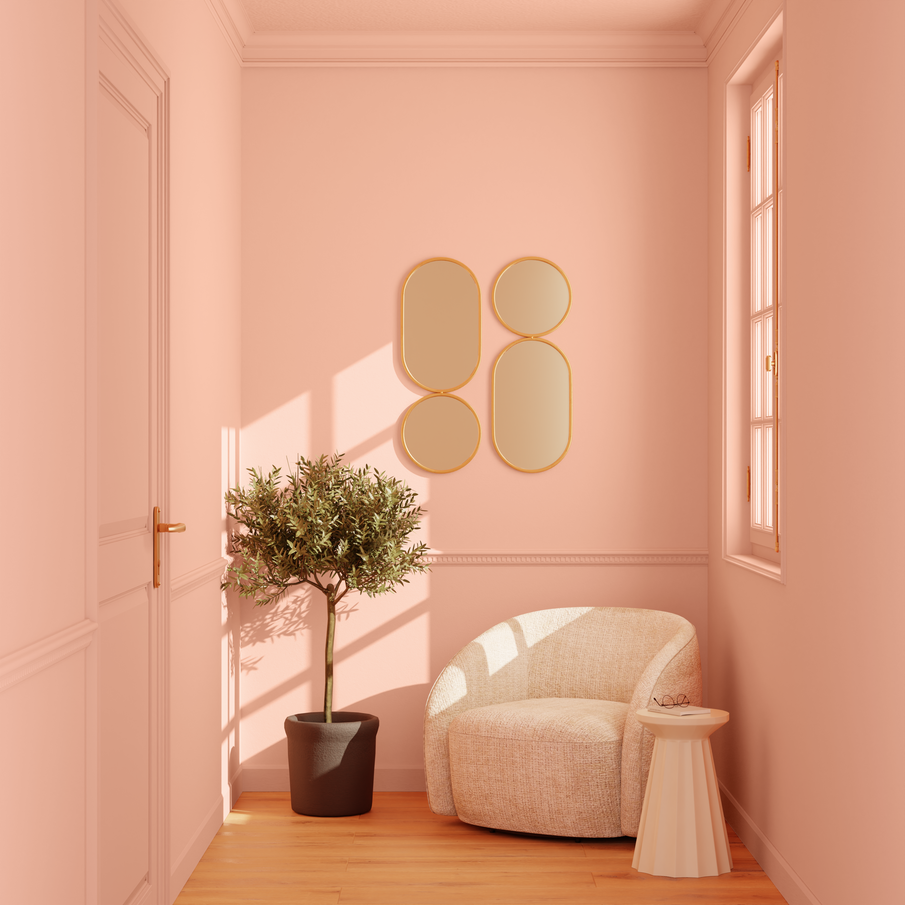 Entrée en rose avec fauteuil beige