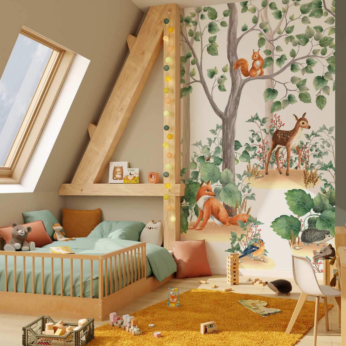 Papier peint panoramique L Little forest Multicolore Satiné