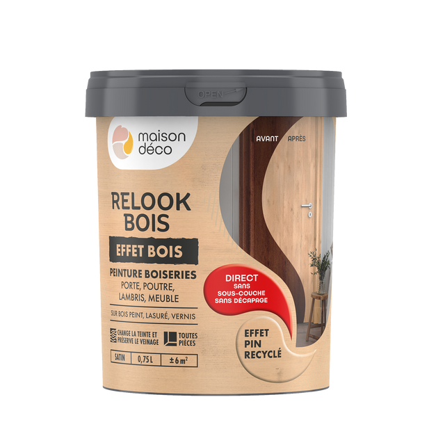 Relook bois effet bois Peinture Peinture pin recyclé Satiné 0,75 L