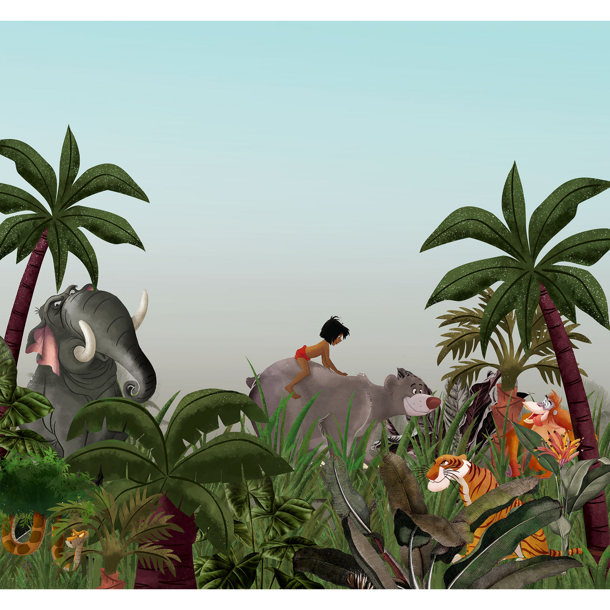 Papier peint panoramique XL Le livre de la jungle Multicolore Mat