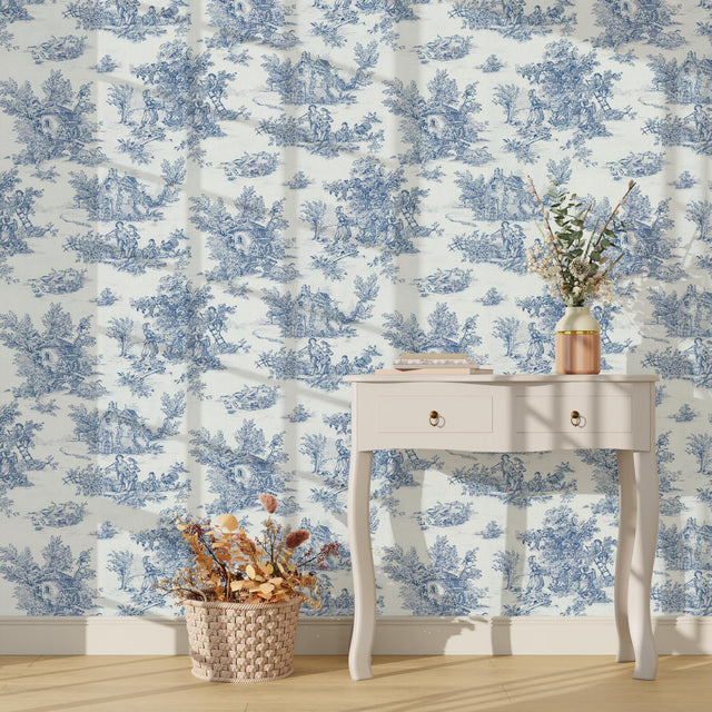 4MURS Papier peint intissé JOUY coloris bleu indigo