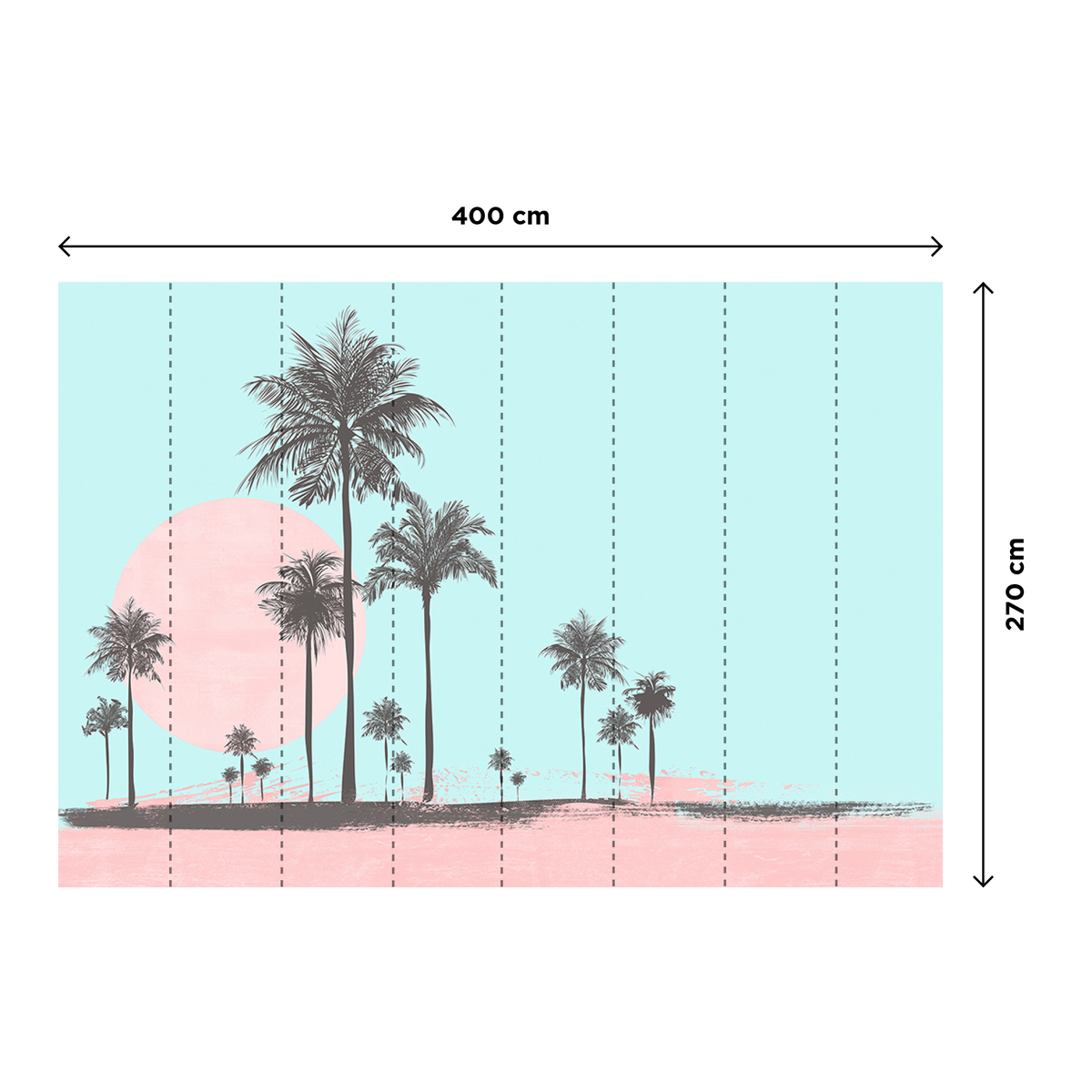 Papier peint panoramique XL Miami walk Bleu turquoise et rose poudré Brillant