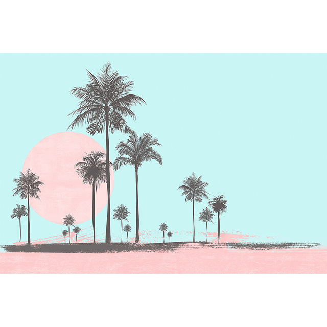 Papier peint panoramique XL MIAMI WALK 400 x 270 cm bleu turquoise et rose poudré