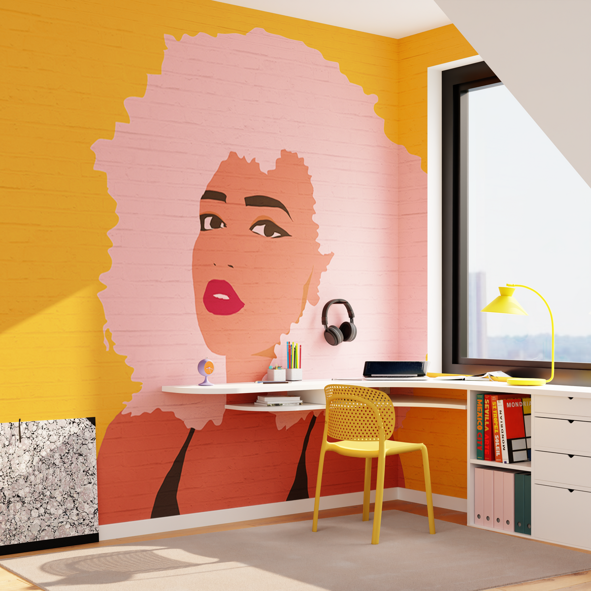 Papier peint panoramique XL Billie Ocre et rose Brillant