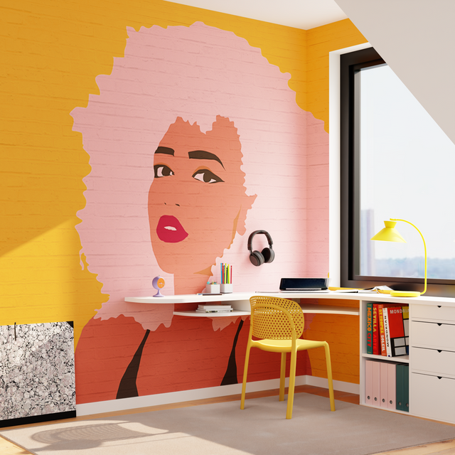 Papier peint panoramique XL BILLIE 400 x 270 cm ocre et rose