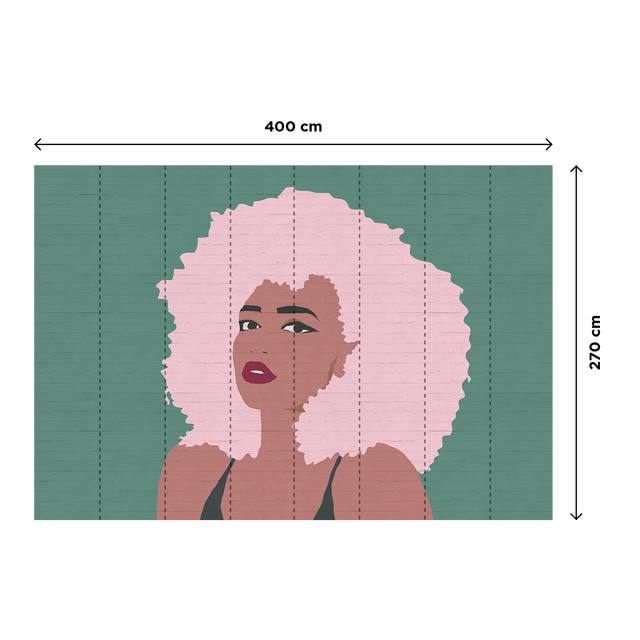 Papier peint panoramique XL BILLIE 400 x 270 cm vert bleuté et rose