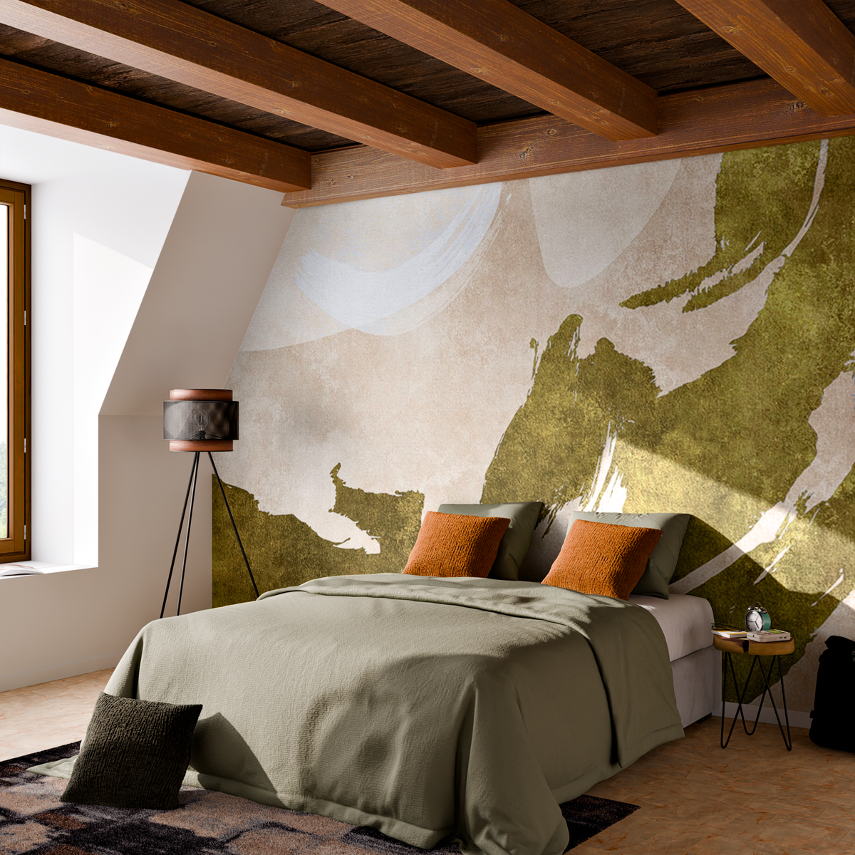 Papier peint panoramique XL Artus Sable et kaki Brillant