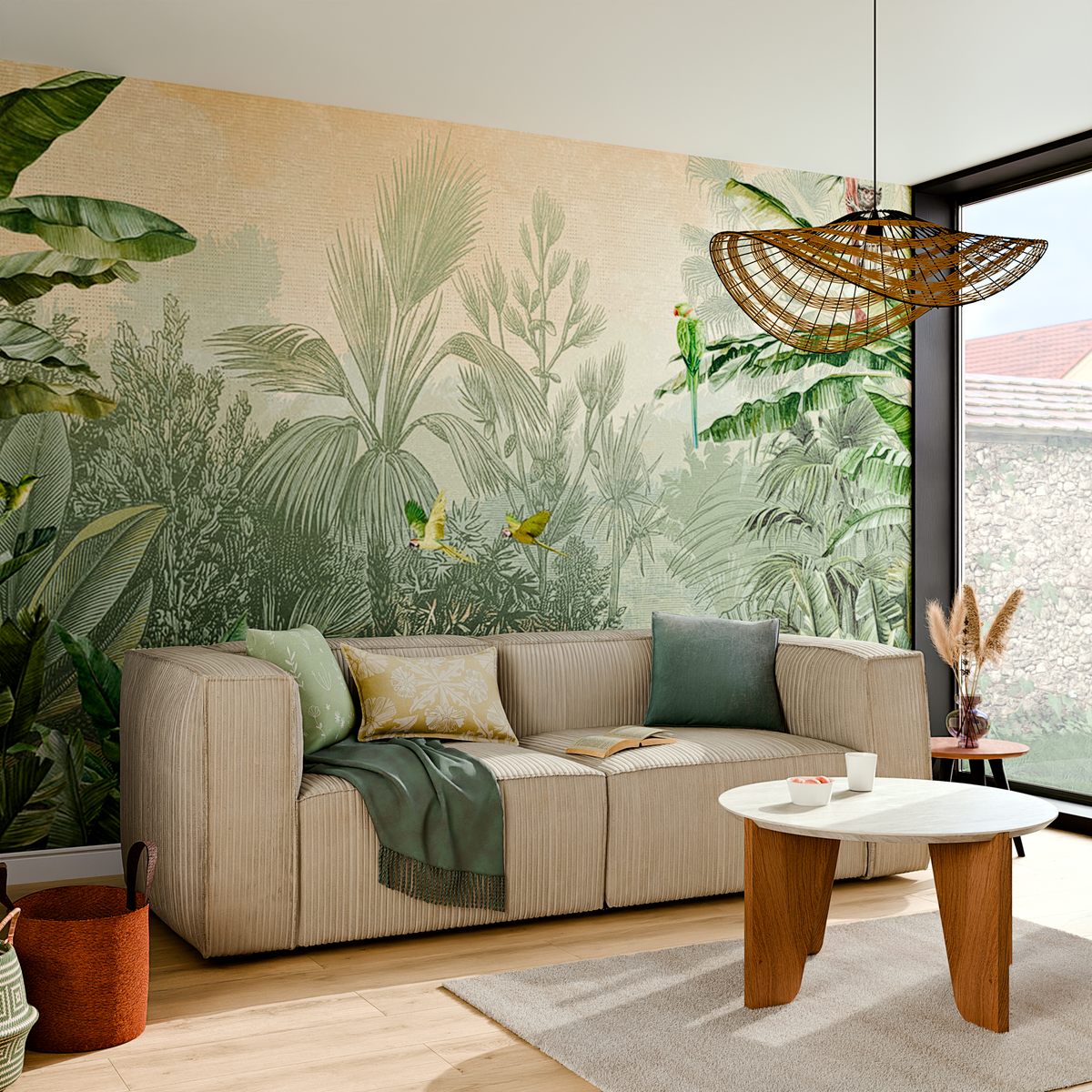 Papier peint panoramique XL Maldonado Camaïeux de verts Brillant