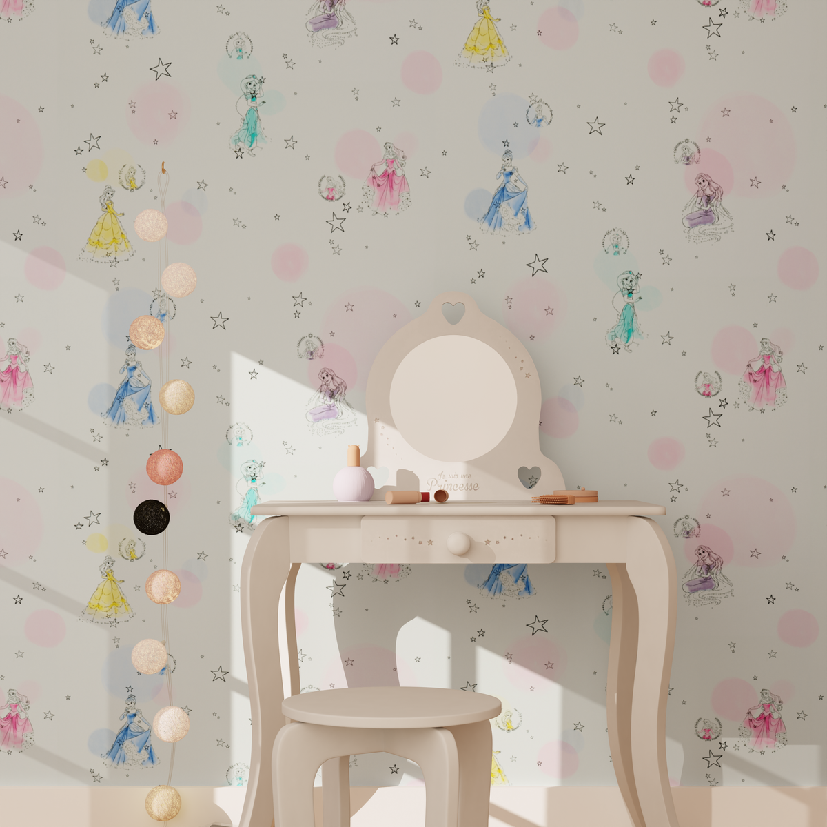 Papier peint intissé Disney princesses Rose pastel et mauve clair