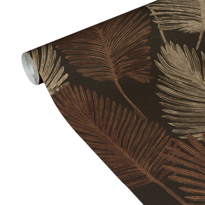 Papier peint intissé Hoja Marron foncé et orange cuivré