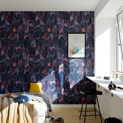 4MURS Papier peint intissé Building Noir et bleuet