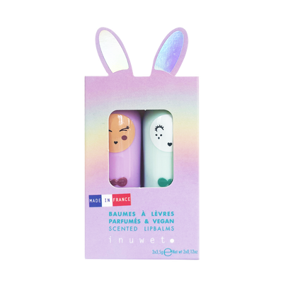 INUWET Baume à lèvres Coffret duo - helene Mauve, bleu Pomme, barbe à papa et cupcake