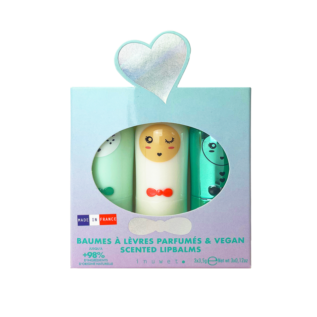 Inuwet Baume à lèvres COFFRET TRIO - SEASHELL pomme, barbe à papa et cupcake