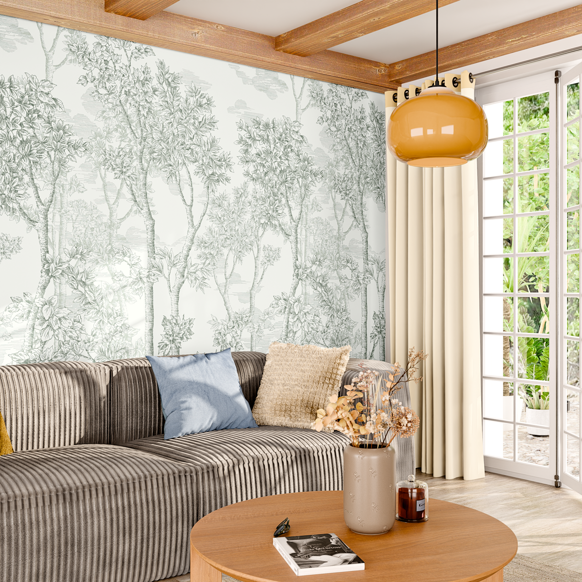 4MURS Papier peint panoramique L Ernest tree Vert de gris Satiné