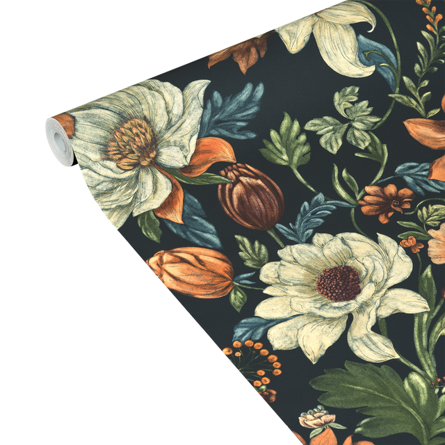 Papier peint intissé ANÉMA bleu profond et orange brûlée