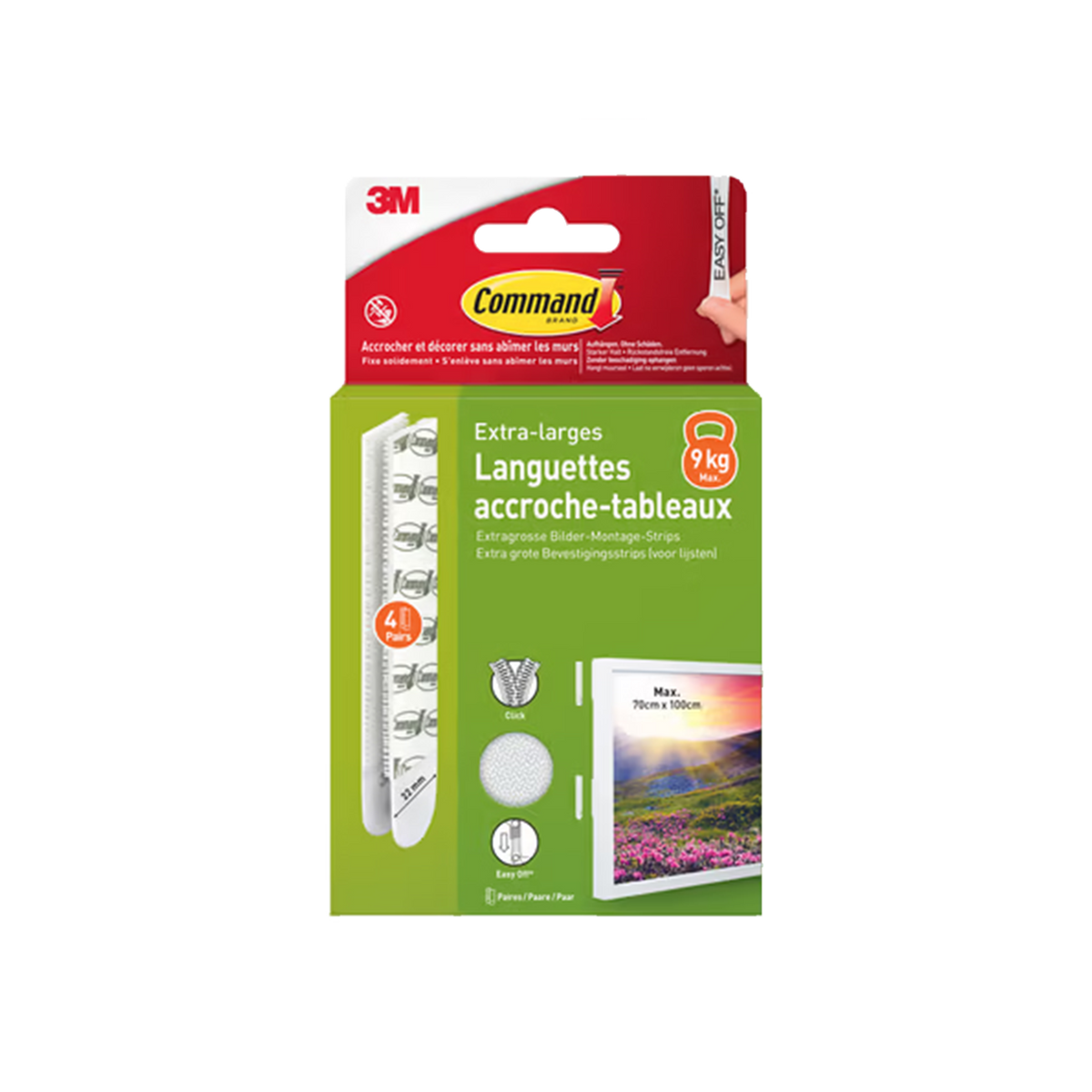3M Fixation murale 3m languettes tableau extra large Blanc