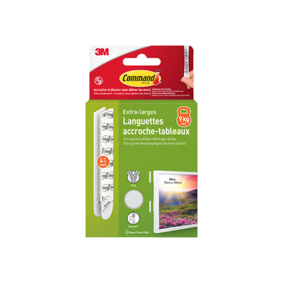 3M Fixation murale 3m languettes tableau extra large Blanc