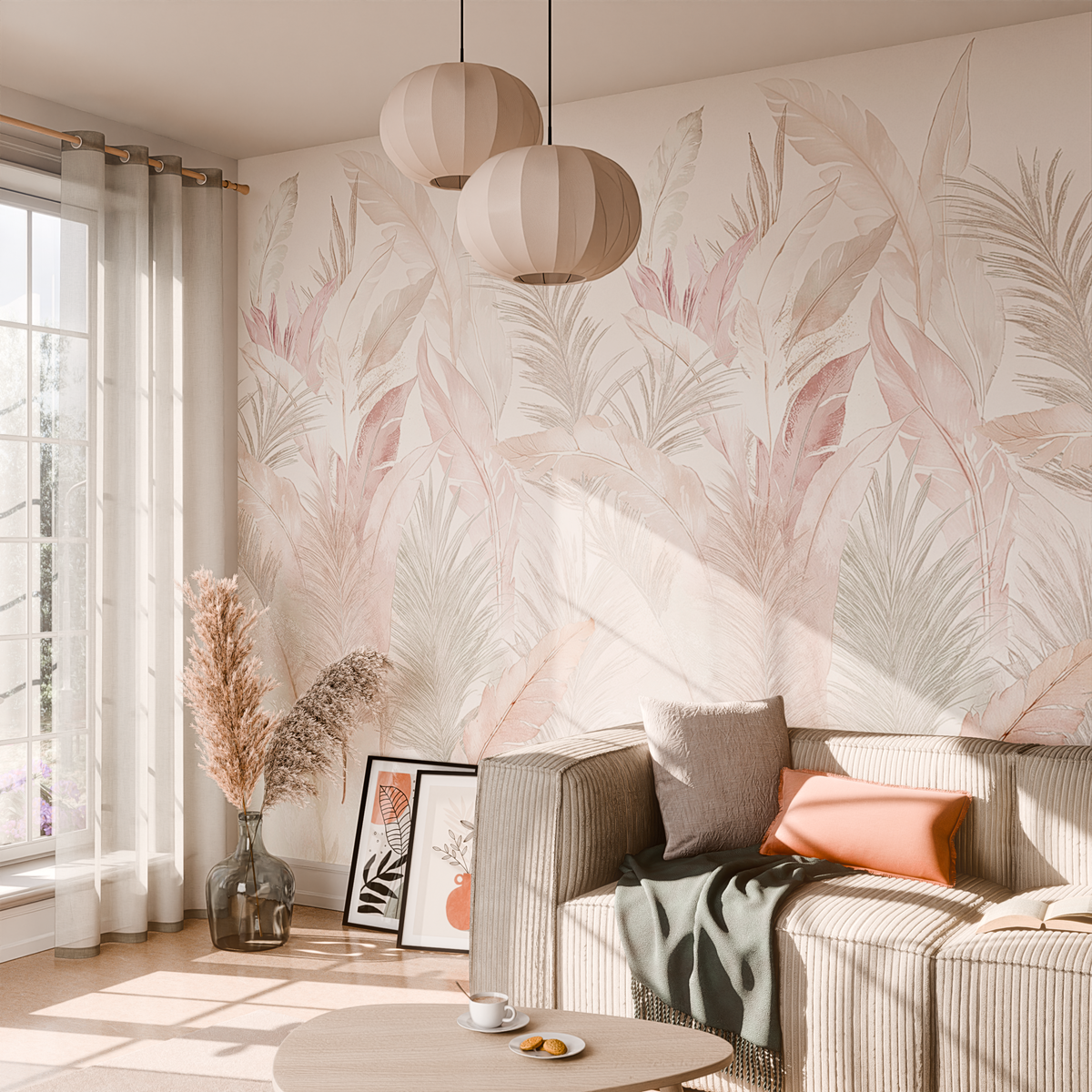 4MURS Papier peint panoramique L Plumetis Rose poudré Satiné