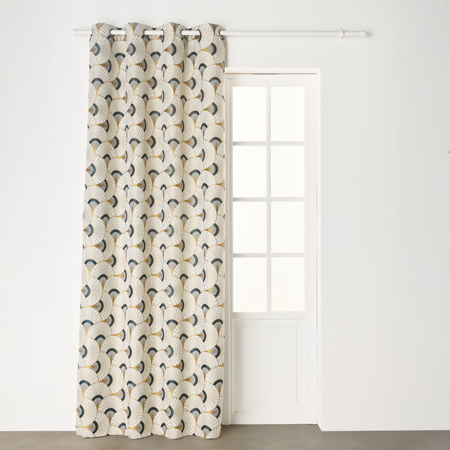 Rideau CLUBY bleu grisé et jaune moutarde 140 x 260 cm