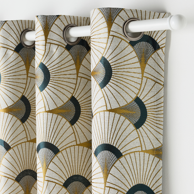 Rideau CLUBY bleu grisé et jaune moutarde 140 x 260 cm