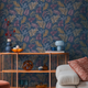 COSMOLIVING Papier peint intissé Midnight botanica Bleu nuit et prune Structuré