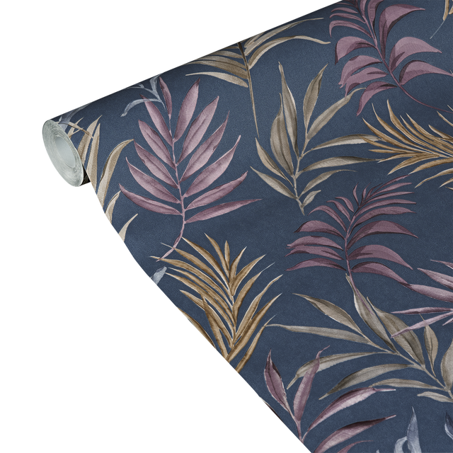 CosmoLiving Papier peint intissé MIDNIGHT BOTANICA bleu nuit et prune