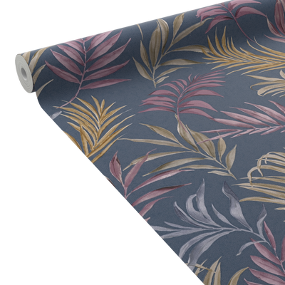 COSMOLIVING Papier peint intissé Midnight botanica Bleu nuit et prune