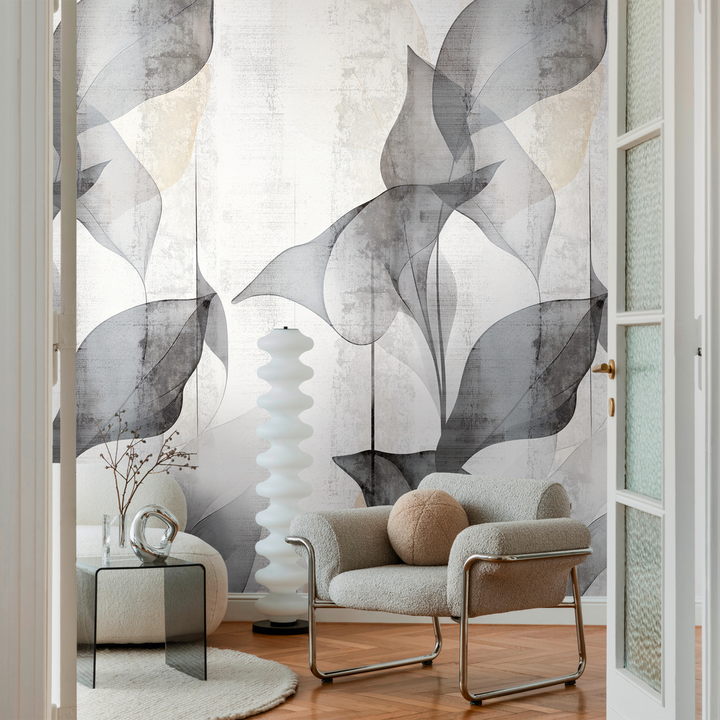 COSMOLIVING Papier peint panoramique L Translucent grace Blanc grisé et anthracite Satiné