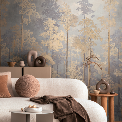 COSMOLIVING Papier peint panoramique L Nature's awakening Gris perle et jaune paille Satiné