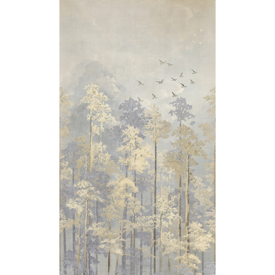 COSMOLIVING Papier peint panoramique L Nature's awakening Gris perle et jaune paille Satiné