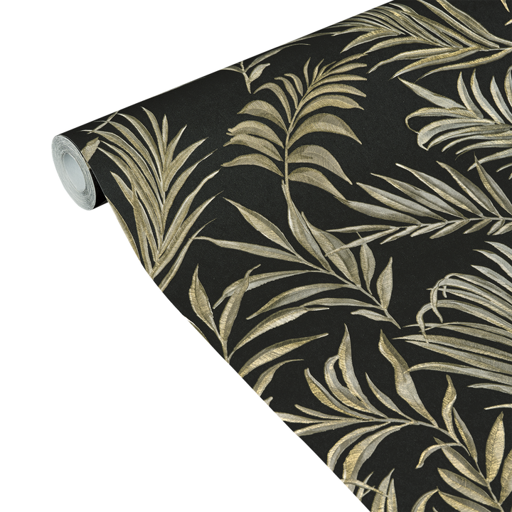 COSMOLIVING Papier peint intissé Midnight botanica Noir et doré Structuré
