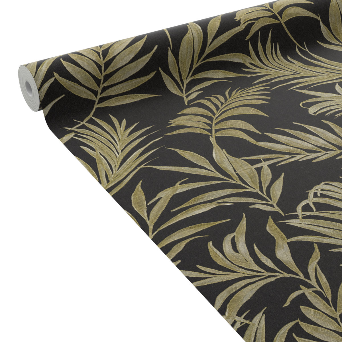COSMOLIVING Papier peint intissé Midnight botanica Noir et doré
