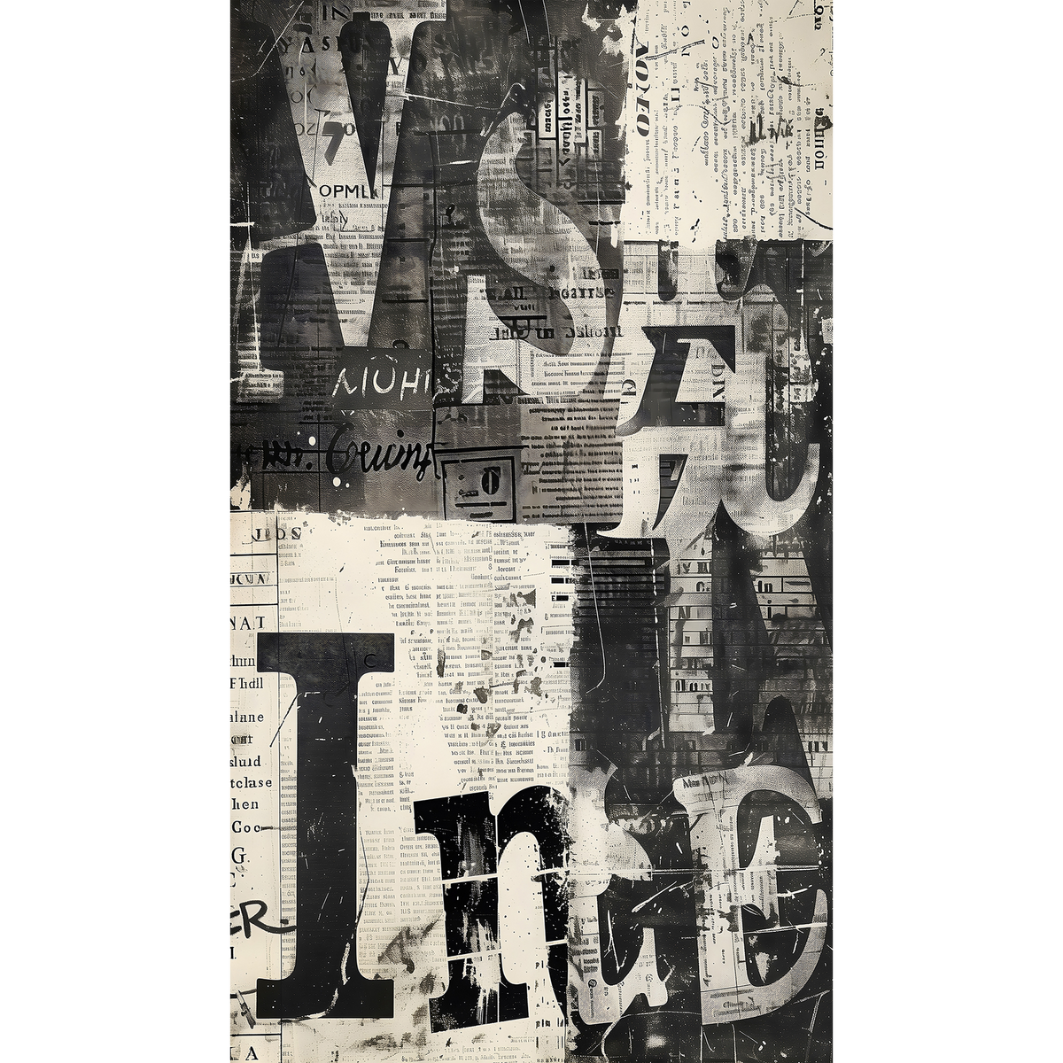 COSMOLIVING Papier peint panoramique L Newspaper Gris perle et noir Satiné