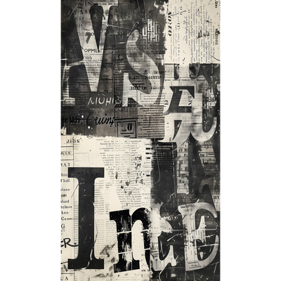 COSMOLIVING Papier peint panoramique L Newspaper Gris perle et noir Satiné