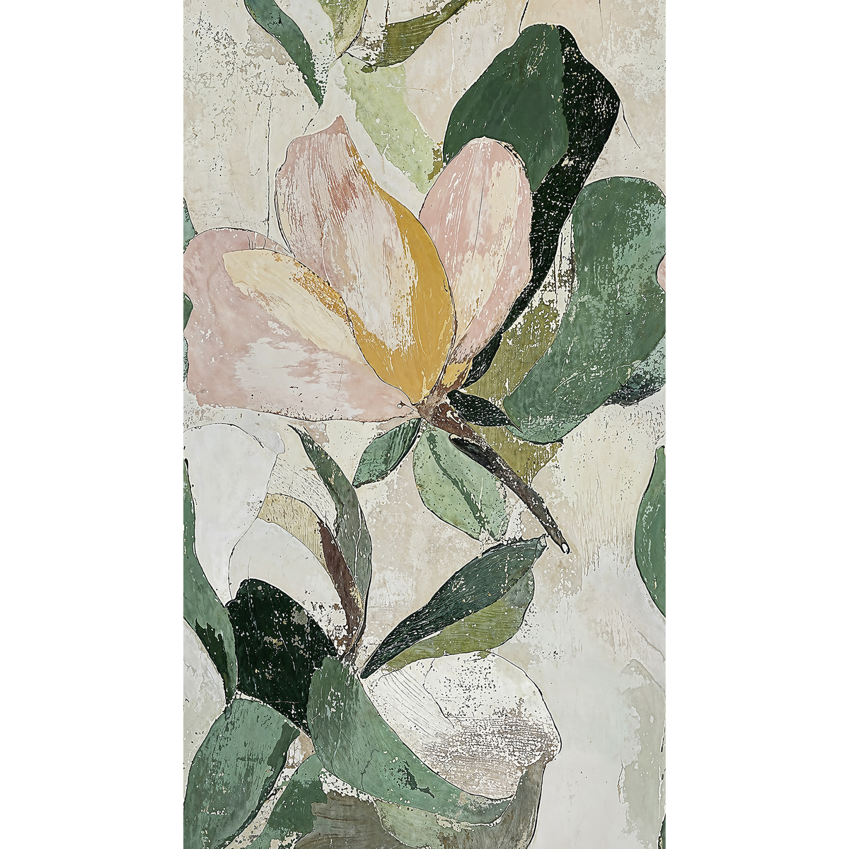 COSMOLIVING Papier peint panoramique L Lush blossom Rose poudré et vert feuille Satiné