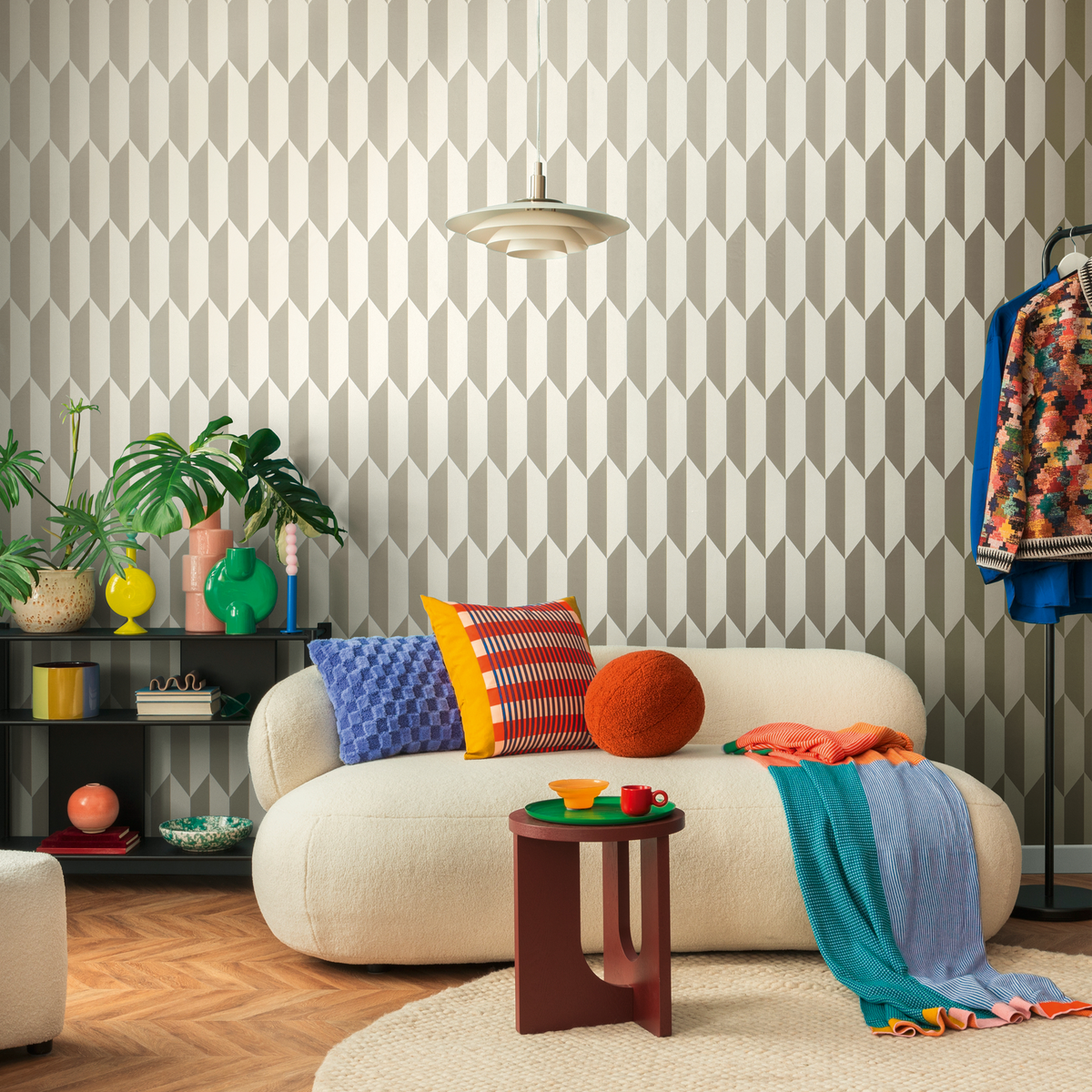COSMOLIVING Papier peint intissé Graphic groove Argenté