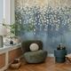 COSMOLIVING Papier peint panoramique L Gilded bloom Jaune pâle et bleu nuit Satiné